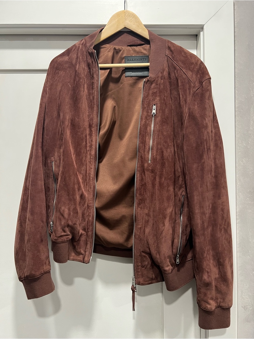 AllSaints Men's Suede Bomber Jacket - Rust